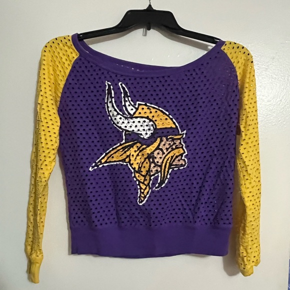 NFL Minnesota Vikings Women's Purple and Yellow Mesh Sweatshirt - Picture 1 of 4